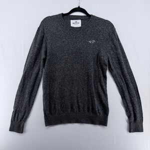 Hollister Mens Crewneck Sweater Small Charcoal Gray Heather Knit Seagull Logo
